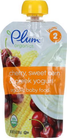 Plum Organics Baby Food - Organic - Cherry Sweet Corn And Greek Yogurt - Stage 2 - 6 Months And Up - 3.5 .oz - Case Of 6