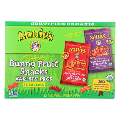 Annie's Homegrown Organic Bunny Fruit Snacks Variety Pack - Case Of 12 - 9.6 Oz.