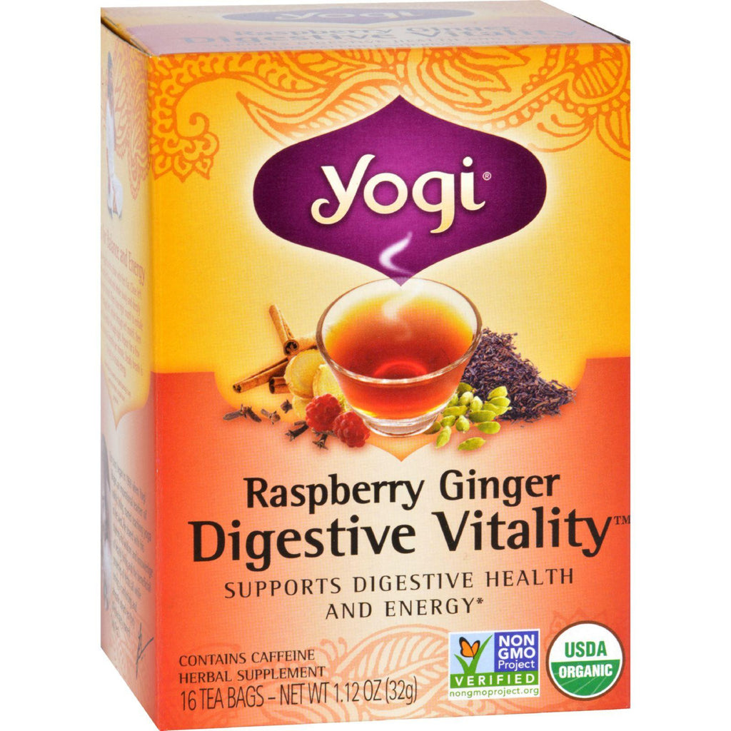 Yogi Tea - Organic - Raspberry Ginger Digestive Vitality - 16 Bags - 1 Case