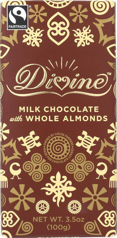 Divine 38 Percent Milk Chocolate Bar With Whole Almonds - Case Of 10 - 3.5 Oz.