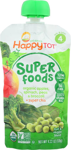 Happy Tot Happy Baby Organic Creamies - Apple, Spinach, Pea And Kiwi - Case Of 16 - 4.22 Oz.