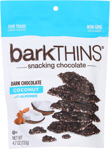 Bark Thins Snacking Chocolate - Dark Chocolate Toasted Coconut With Almonds - Case Of 12 - 4.7 Oz.