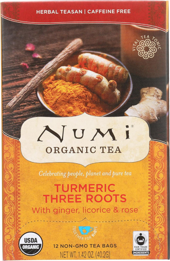 Numi Tea - Organic - Turmeric - Three Roots - 12 Bags - Case Of 6