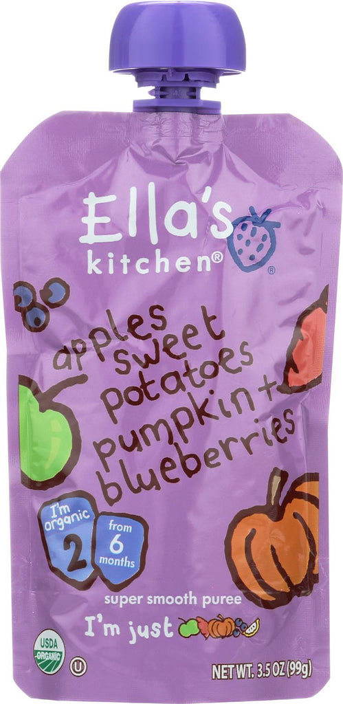 Ella's Kitchen Baby Food - Apples, Sweet Potatoes, Pumpkin And Blueberries - Case Of 12 - 3.5 Oz.