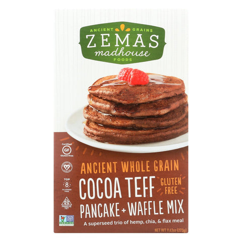 Zemas Madhouse Food Pancake And Waffle Mix - Cocoa Teff - Case Of 6 - 9.63 Oz.