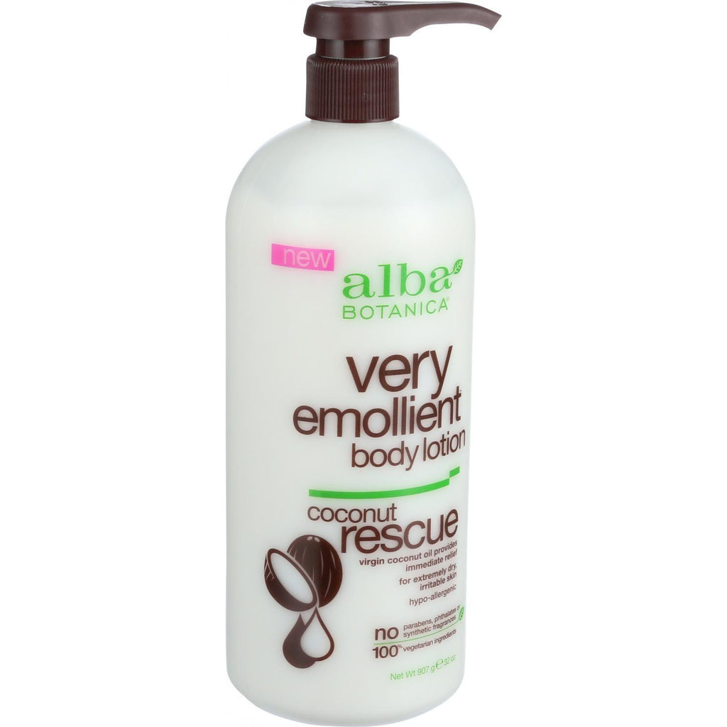 Alba Botanica Body Lotion - Very Emollient - Coconut Rescue - 32 Oz