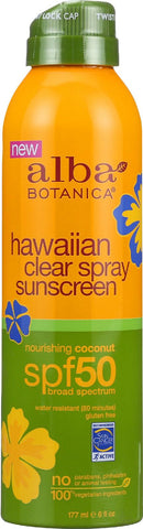 Alba Botanica Sunscreen - Hawaiian - Clear Spray Spf 50 - Nourishing Coconut - 6 Oz