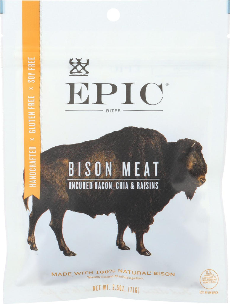 Epic Jerky Bites - Bison Bacon Chia - Case Of 8 - 2.5 Oz.