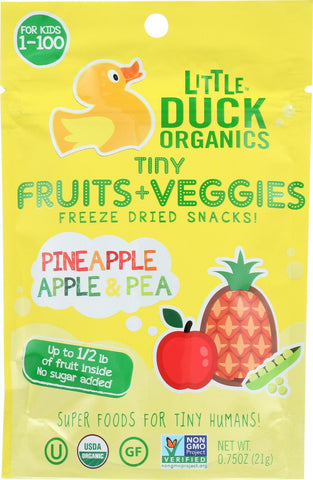 Little Duck Organics Tiny Fruits Veggies - Pineapple, Apple And Pea - Case Of 6 - 0.75 Oz.