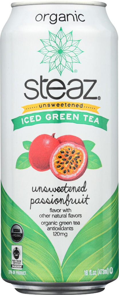 Steaz Unsweetened Green Tea - Passion Fruit - Case Of 12 - 16 Fl Oz.