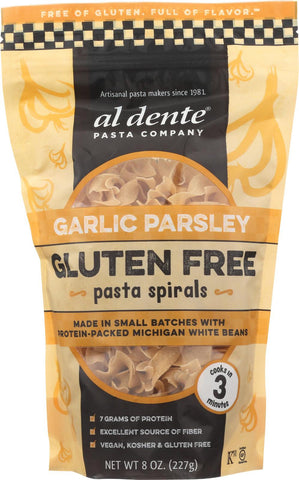 Al Dente Gluten Free Pasta Spirals - Garlic Parsley - Case Of 6 - 8 Oz.