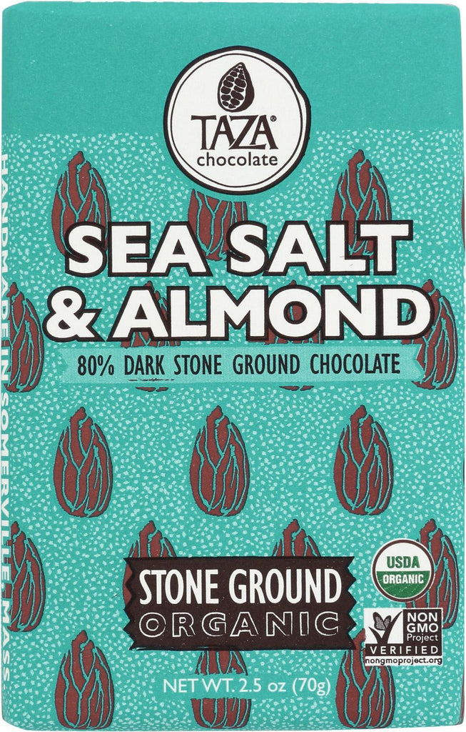 Taza Chocolate Stone Ground Organic Dark Chocolate Bar - Sea Salt And Almond - Case Of 10 - 2.5 Oz.