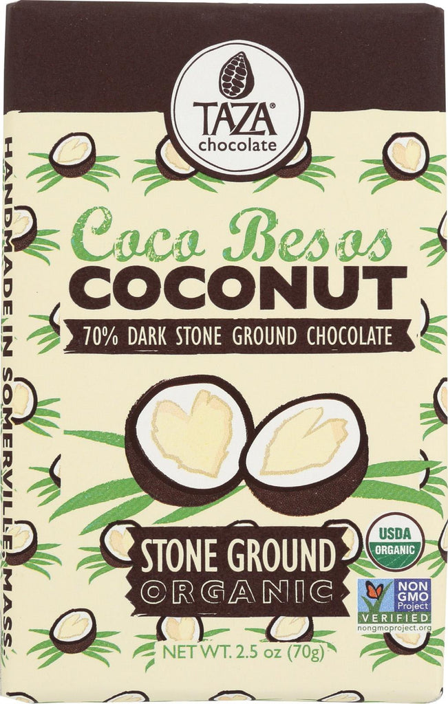 Taza Chocolate Stone Ground Organic Dark Chocolate Bar - Coco Besos Coconut - Case Of 10 - 2.5 Oz.