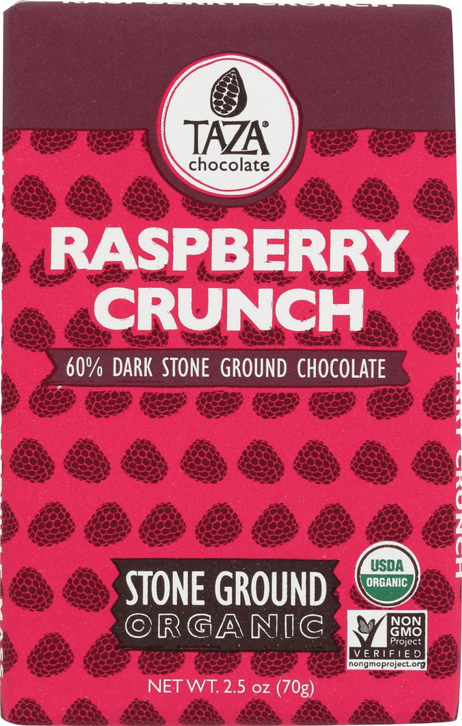 Taza Chocolate Stone Ground Organic Dark Chocolate Bar - Raspberry Crunch - Case Of 10 - 2.5 Oz.