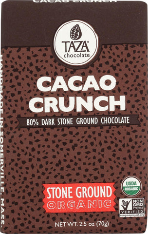 Taza Chocolate Stone Ground Organic Dark Chocolate Bar - Cacao Crunch - Case Of 10 - 2.5 Oz.