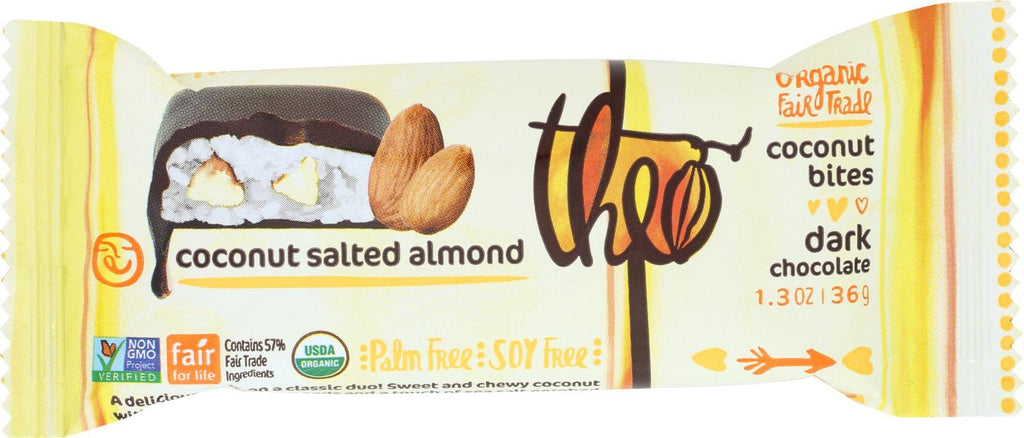 Theo Chocolate Coconut Bites - Dark Chocolate Coconut Salted Almond - Case Of 12 - 1.3 Oz.