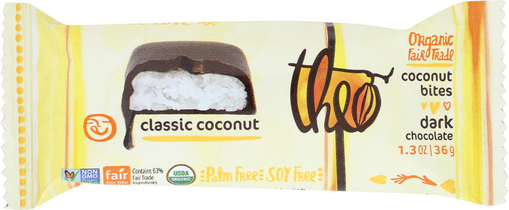 Theo Chocolate Coconut Bites - Dark Chocolate Classic Coconut - Case Of 12 - 1.3 Oz.