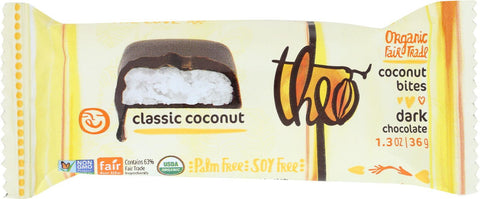 Theo Chocolate Coconut Bites - Dark Chocolate Classic Coconut - Case Of 12 - 1.3 Oz.