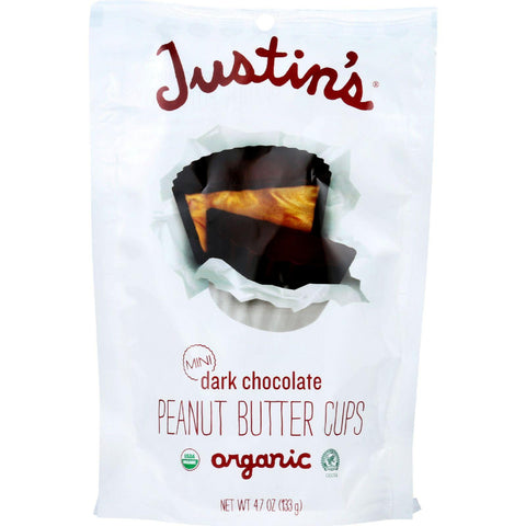 Justins Nut Butter Peanut Butter Cups - Organic - Dark Chocolate - Mini - 4.7 Oz - Case Of 6