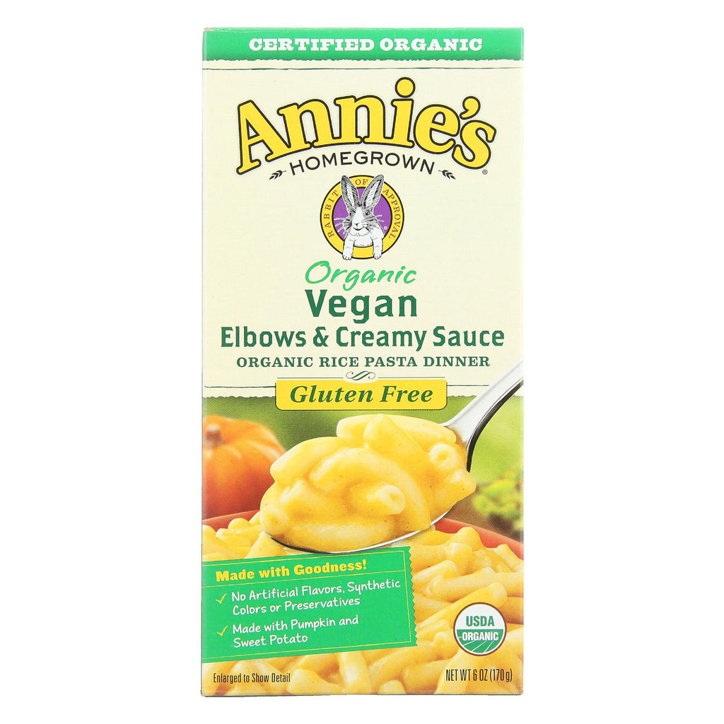 Annie's Homegrown Organic Gluten Free Vegan Elbows And Creamy Sauce Rice Pasta Dinner - Case Of 12 - 6 Oz.