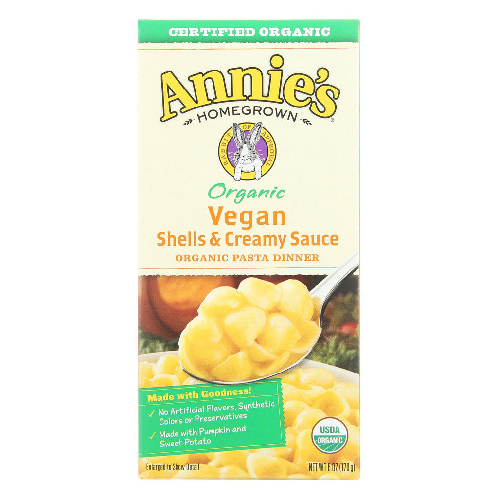 Annie's Homegrown Organic Vegan Shells And Creamy Sauce Pasta Dinner - Case Of 12 - 6 Oz.