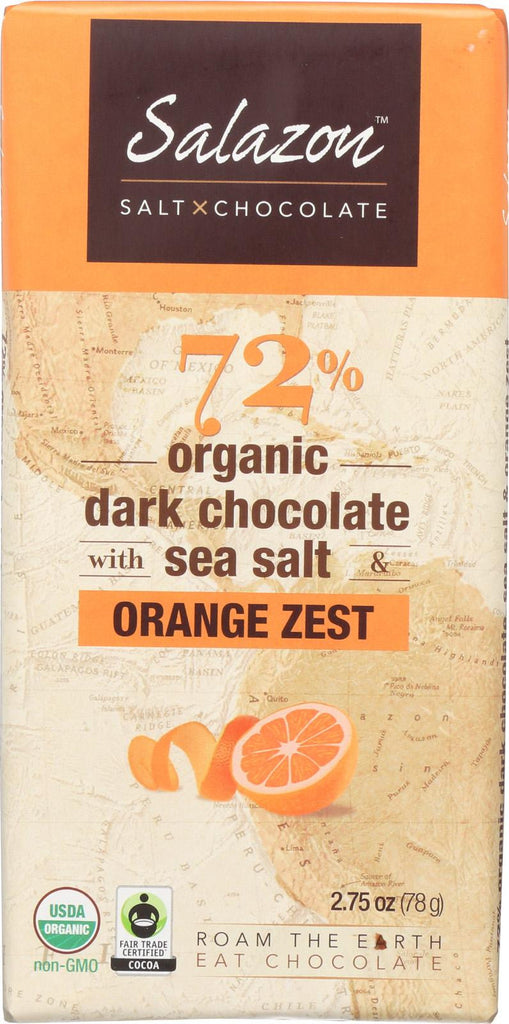 Salazon Chocolate Dark Chocolate - Orange Zest Sea Salt - Case Of 12 - 2.75 Oz.