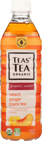 Tea's Organic Black Tea - Lightly Sweet Peach Ginger - Case Of 12 - 16.9 Fl Oz.