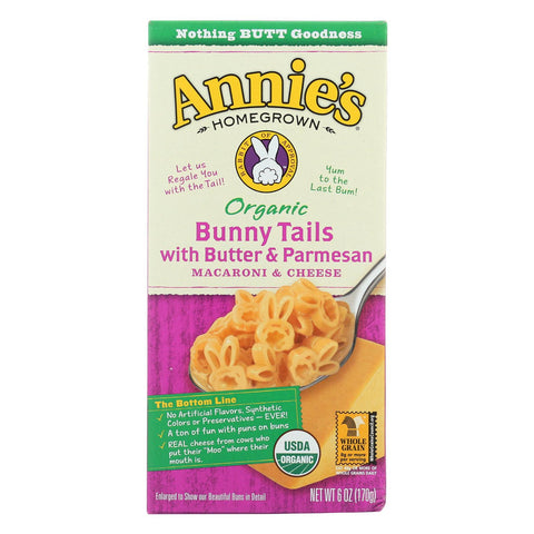 Annie's Homegrown Organic Bunny Tails With Butter And Parmesan Macaroni And Cheese - Case Of 12 - 6 Oz.