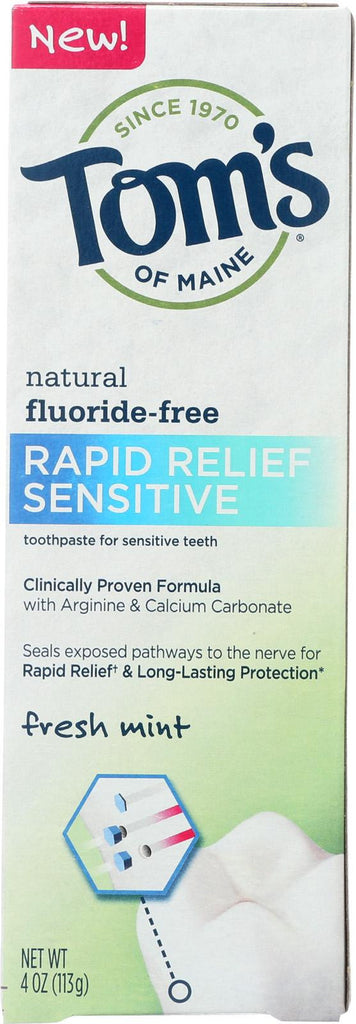 Tom's Of Maine Rapid Relief Sensitive Toothpaste - Fresh Mint, Fluoride-free - Case Of 6 - 4 Oz.