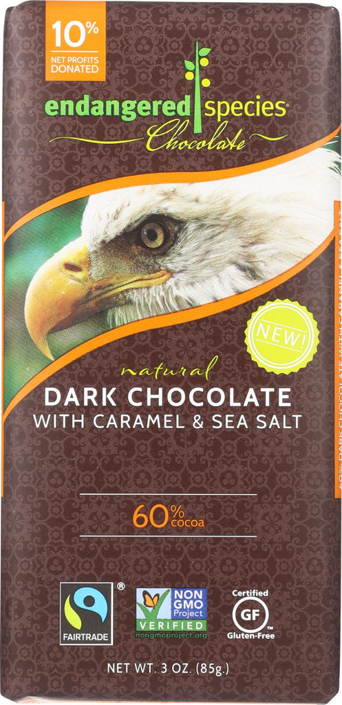 Endangered Species Chocolate Bar - Dark Chocolate - Caramel - Sea Salt - 3 Oz - Case Of 12