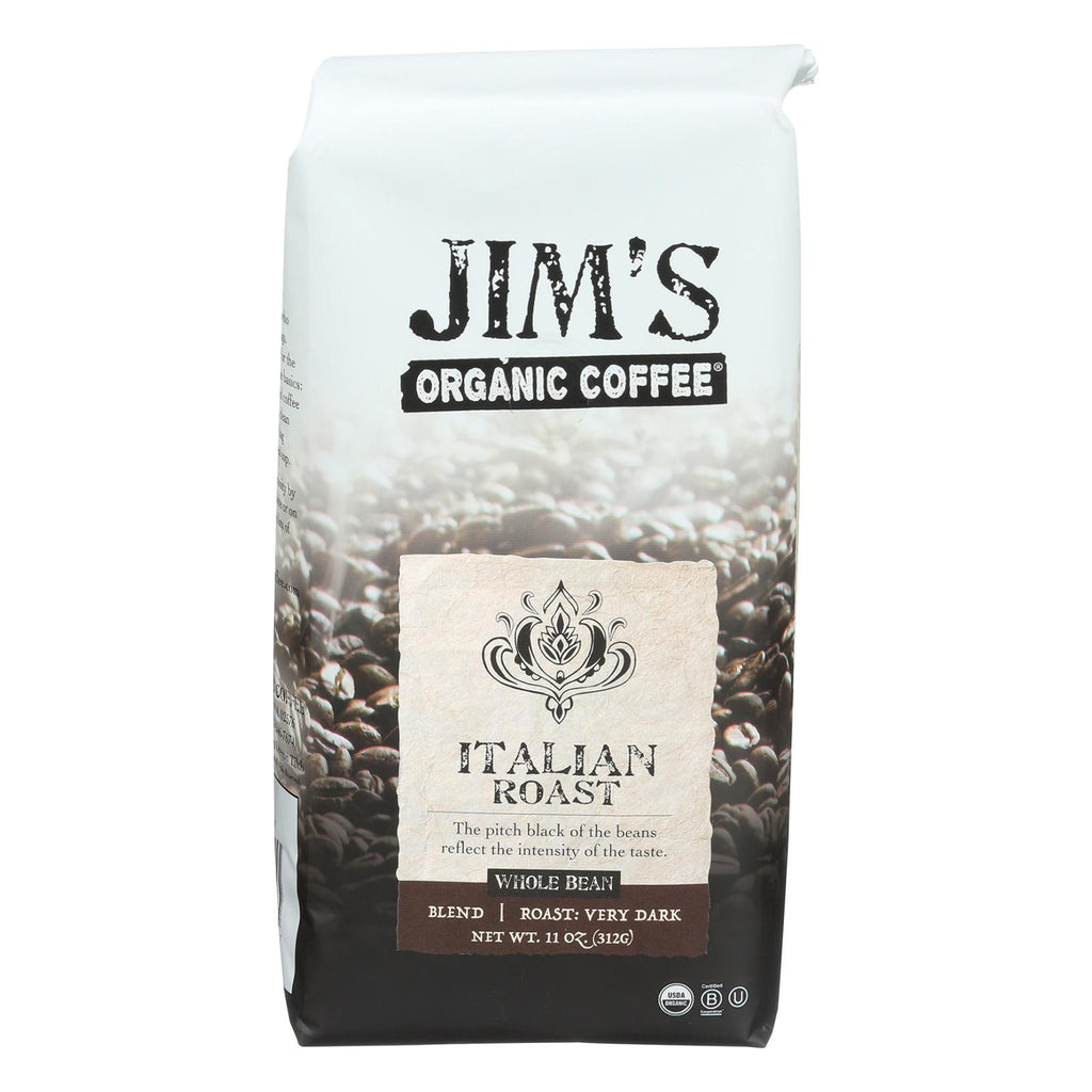 Jim's Organic Coffee - Whole Bean - Italian Roast - Case Of 6 - 11 Oz.