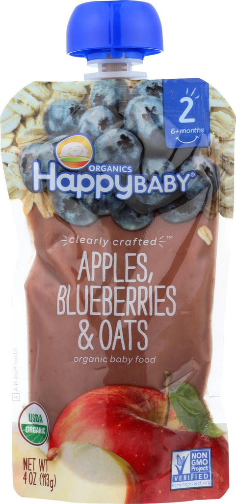 Happy Baby Happy Baby Clearly Crafted - Apple, Blueberries And Oats - Case Of 16 - 4 Oz.