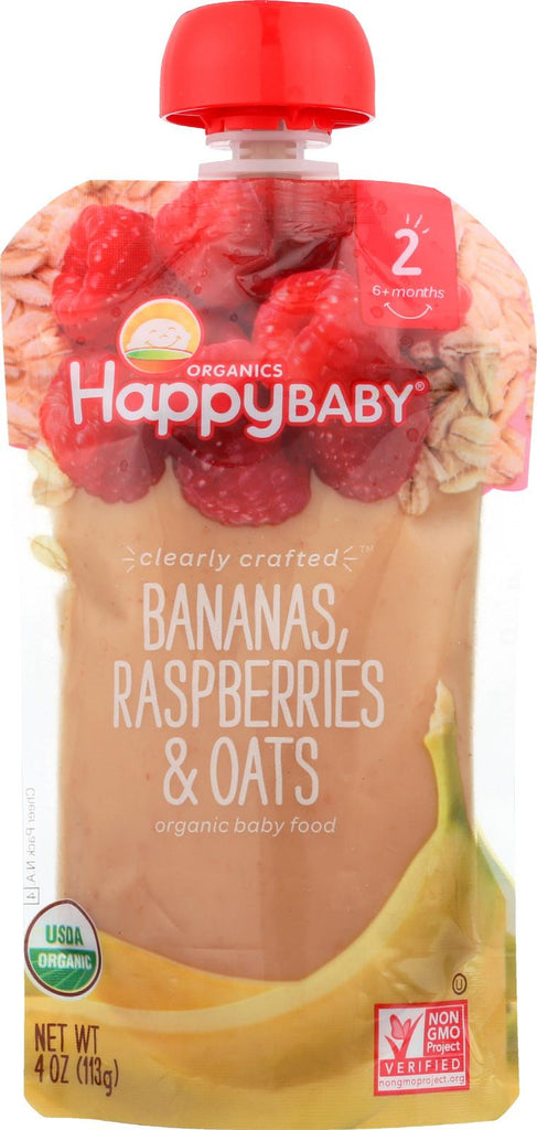 Happy Baby Happy Baby Clearly Crafted - Bananas, Raspberries And Oats - Case Of 16 - 4 Oz.