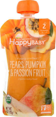 Happy Baby Happy Baby Clearly Crafted - Pears, Pumpkin And Passion Fruit - Case Of 16 - 4 Oz.