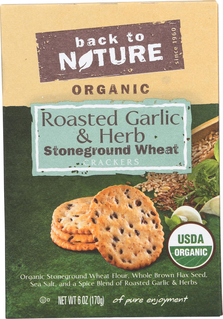 Back To Nature Crackers - Roasted Garlic And Herb Stoneground Wheat - Case Of 6 - 6 Oz.