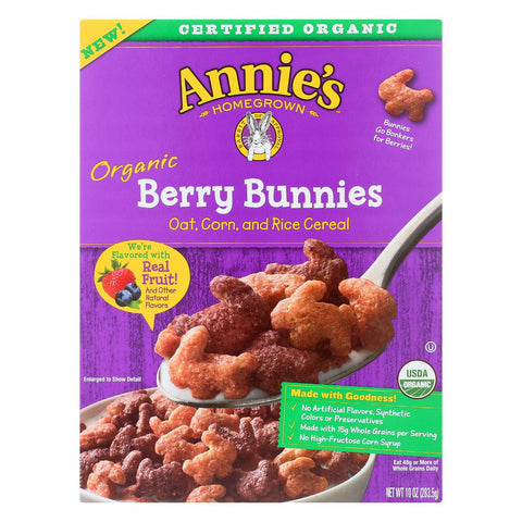 Annie's Homegrown Organic Berry Bunnies Oat - Corn And Rice Cereal - Case Of 10 - 10 Oz.