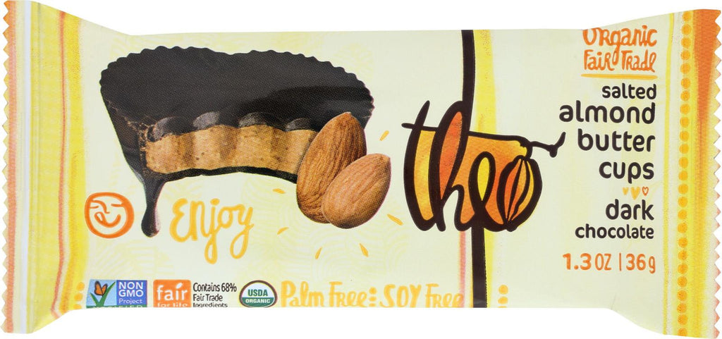 Theo Chocolate Salted Almond Butter Cups - Dark Chocolate - Case Of 12 - 1.3 Oz.