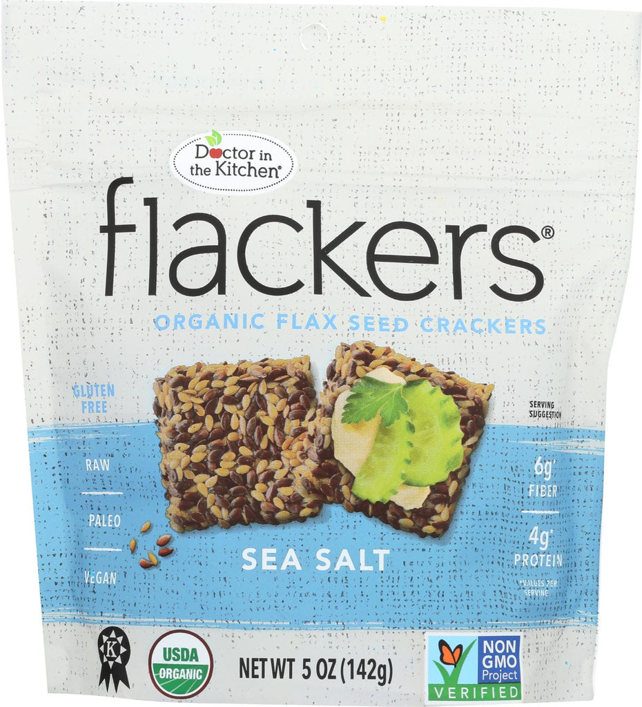 Dr. In The Kitchen Flackers Organic Flax Seed Crackers - Sea Salt - Case Of 12 - 5 Oz.