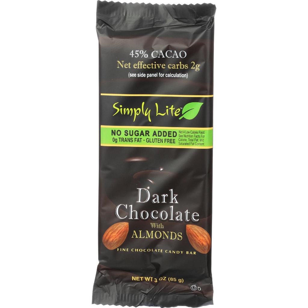 Simply Lite Dark Chocolate With Almonds Bar - Case Of 9 - 3 Oz.