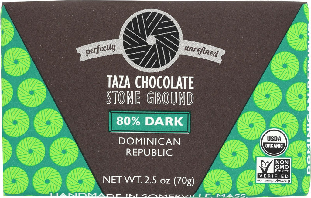 Taza Chocolate Stone Ground Organic Dark Chocolate Bar - 80 Percent Dark Dominican Republic Cacao - Case Of 10 - 2.5 Oz.