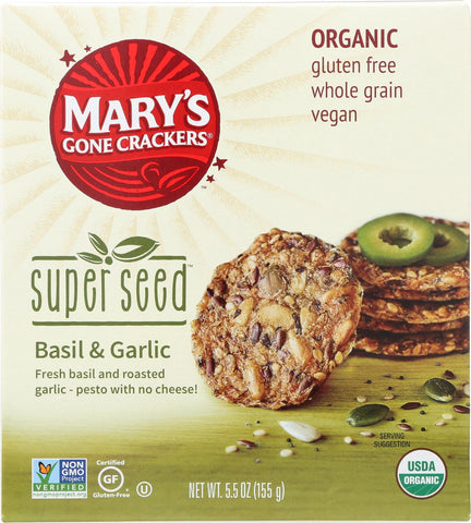 Mary's Gone Crackers Super Seed - Basil$ Garlic - Case Of 6 - 5.5 Oz.