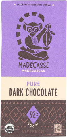 Madecasse 92 Percent Dark Chocolate - Case Of 12 - 2.64 Oz.