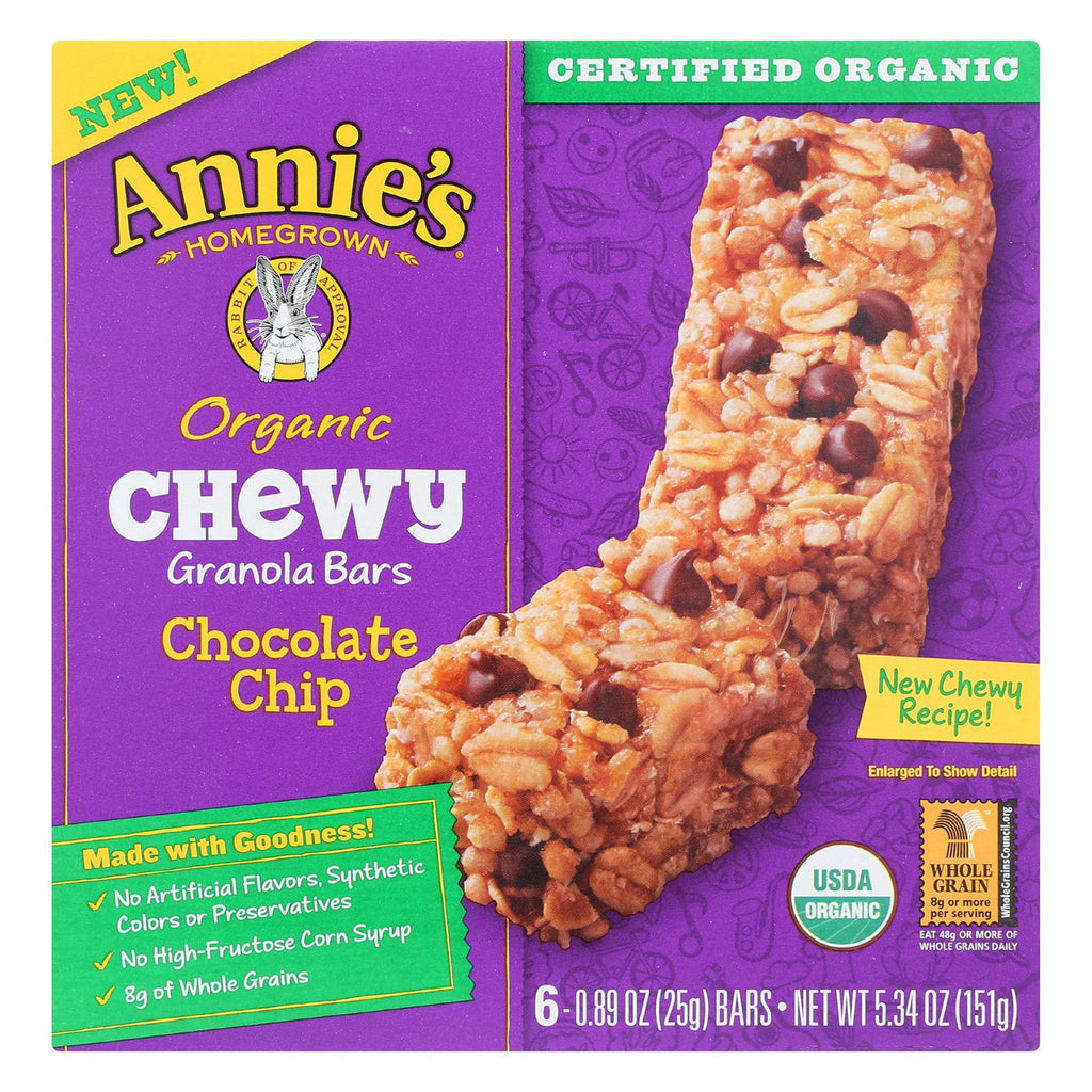 Annie's Homegrown Organic Chewy Granola Bars Chocolate Chip - Case Of 12 - 5.34 Oz.